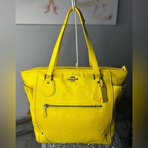 Coach 2015 Mickie Tote in Canary Yellow Grain Leather GUC